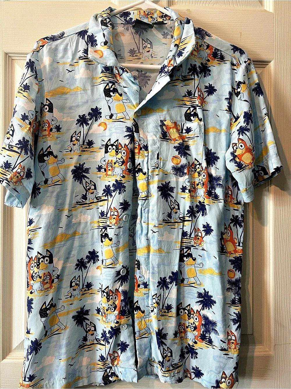 Bluey Printed Button Down Shirt in Blue & Yellow Size small/ Medium